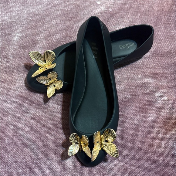 Melissa Black Flats with Gold Butterfly Accents - Picture 4 of 5